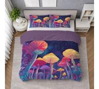 Microfibra Morbida Set Copripiumino Blu, Copripiumino Piazza E Mezza 200 X 200 cm Floreale Funghi Notte Magica, Biancheria da Letto confortevole, Leggera e Traspirante, per il riposo quotidiano