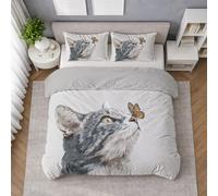 Microfibra Morbida Set Copripiumino Grigio, Copripiumino Piazza E Mezza 200 X 200 cm Animale Gatto Farfalla Arte, Biancheria da Letto confortevole, Leggera e Traspirante, per il riposo quotidiano