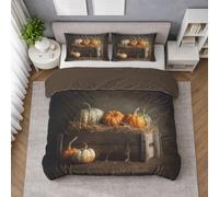 Microfibra Morbida Set Copripiumino Marrone, Copripiumino Singolo 155 X 200 cm Oggetto Zucche Autunno Raccolto, Biancheria da Letto confortevole, Leggera e Traspirante, per il riposo quotidiano