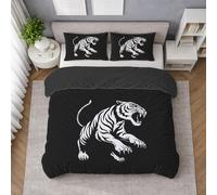 Microfibra Morbida Set Copripiumino Nero, Copripiumino Matrimoniale 250 X 200 cm Animale Tatuaggio Tigre Tribale, Biancheria da Letto confortevole, Leggera e Traspirante, per il riposo quotidiano