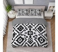 Microfibra Morbida Set Copripiumino Nero, Copripiumino Piazza E Mezza 200 X 200 cm Motivo Etnico Geometria Simmetria, Biancheria da Letto confortevole, Leggera e Traspirante, per il riposo quotidiano