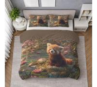 Microfibra Morbida Set Copripiumino Tenue, Copripiumino Piazza E Mezza 200 X 200 cm Animale Panda Rosso Dolce, Biancheria da Letto confortevole, Leggera e Traspirante, per il riposo quotidiano