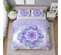 Microfibra Morbida Set Copripiumino Viola, Copripiumino Matrimoniale 250 X 200 cm Mandala Boho Floreale Eleganza, Biancheria da Letto confortevole, Leggera e Traspirante, per il riposo quotidiano