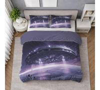Microfibra Morbida Set Copripiumino Viola, Copripiumino Piazza E Mezza 200 X 200 cm Fantasia Nave Spaziale Spazio, Biancheria da Letto confortevole, Leggera e Traspirante, per il riposo quotidiano