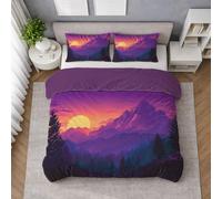 Microfibra Morbida Set Copripiumino Viola, Copripiumino Singolo 155 X 200 cm Paesaggio Montagna Tramonto Catena, Biancheria da Letto confortevole, Leggera e Traspirante, per il riposo quotidiano