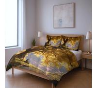 Microfibra morbida spazzolata morbido protegge dal restringimento set di biancheria da letto, oro Albero di ginkgo in riva al fiume Meditazione 135 * 200cm Adatto per la camera da letto