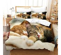 Microfibra Set Letto Singolo 155X220Cm Gatto Copri Piumino Morbido E Confortevole Copripiumino Con 2 Federe 50X75Cm