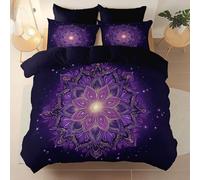 Microfibra spazzolata Copripiumino stampato 220 x 240 cm, Super morbido e traspirante Geometrico Stelle Mandala Floreale tema Copripiumini con cerniera Adatto ad adulti e bambini Nero con 2 federe
