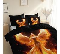 Microfibra spazzolato Set di biancheria da letto Donna Fiamma In Stile Fantasy, 180 x 220 cm Set Copripiumino con stampa a 3 pezzi, Nero, Morbido Confortevole con chiusura lampo, Anallergico