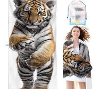 Microfibra Telo Mare Antisabbia, Giallo Telo Mare Grande 100x200 cm cm XXL Tigre Asciugamano Leggero Compatto Asciugatura Rapida Assorbente, per Piscina Bagno Campeggio Viaggio Regalo SYL1 5-8