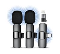 Microfoni senza fili Bluetooth Lavalier a Clip per iPhone, Registrazione Video, Trasmissione in Diretta, Podcast, Vlog, 2 Microfoni, USB-C
