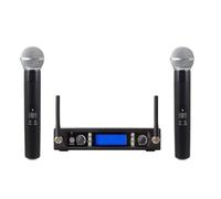 Microfoni senza fili, doppio sistema di microfoni dinamici per karaoke, con ricevitore per karaoke, feste, matrimoni, chiesa, eventi all'aperto, 2 x 100 canali regolabili UHF
