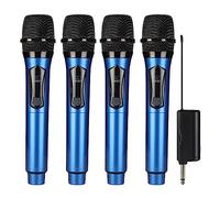 Microfoni Wireless, microfonico wireless Microfono palmare dinamico professionale a 4 canali Party Stage （Batteria non inclusa microfoni e ricevitore wireless(Blue microphone)