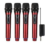 Microfoni Wireless, microfonico wireless Microfono palmare dinamico professionale a 4 canali Party Stage （Batteria non inclusa microfoni e ricevitore wireless(Red microphone)