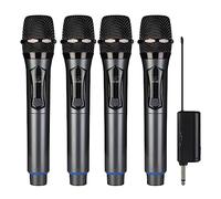 Microfoni Wireless, microfonico wireless Microfono palmare dinamico professionale a 4 canali Party Stage （Batteria non inclusa microfoni e ricevitore wireless(Black microphone)