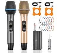 Microfoni wireless UHF, due microfoni ricaricabili Bluetooth 5.3 per canto karaoke, sistema microfono dinamico ricaricabile con ricevitore per chiesa, feste, riunioni, discorso, sistema PA, Plug and
