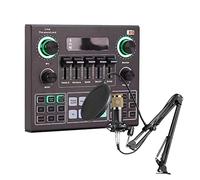 Microfono a condensatore con pattern polare cardioide, scheda audio live, traccia 2.1, versione BT 3.0, tensione di ingresso 5-48V, alimentazione a batteria agli ioni di litio da 1000 mAh, kit