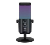 Microfono a condensatore da studio con effetti a LED, struttura in metallo, compatibile per lo streaming di podcast e volumi, manopola di controllo microfono a condensatore con illuminazione a LED