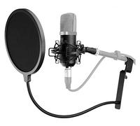 Microfono a condensatore grande membrana Pronomic CM-22 XLR con set Popkiller: supporto, custodia, antivento, valigetta, riduttore filettato e protezione pop, nero.
