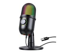 Microfono a Condensatore USB con Fantastici Effetti di Luce RGB, Microfono a Condensatore Cardioide, USB Plug-and-play, Monitoraggio in Tempo Reale per Streaming Live, Giochi