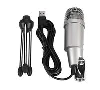Microfono a condensatore USB DC 5 V, microfono nero plug and play per computer e laptop, microfono di registrazione in lega di zinco con supporto per cantare online, chat vocale e (Argento)
