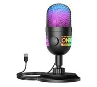 Microfono a condensatore USB per PC, microfono da gioco RGB con Plug & Play, pickup cardioide, monitoraggio in tempo reale, tocca per muto, controllo del guadagno per streaming, podcast, registrazione