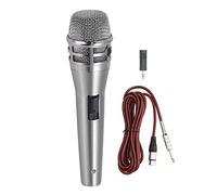 Microfono a mano cardioide dinamico cablato, microfono professionale per karaoke con suono ad alta fedeltà e filtraggio del rumore, ideale per uso domestico, all’aperto e sul palco (Argento)