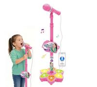 Microfono a stella con supporto, macchina per karaoke portatile per cantare, altezza regolabile, musica integrata, luci colorate, effetti eco, microfono giocattolo per karaoke per bambini