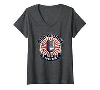 Microfono Aperto di Old Glory Maglietta con Collo a V, Donna, Grigio Scuro, L