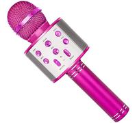 Microfono Bluetooth, riproduzione audio e video, barra di canto K, microfono senza fili (rosso rosa)
