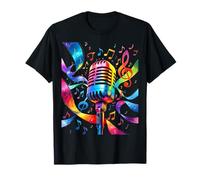 Microfono colorato con Note Musicali e Nastri Maglietta