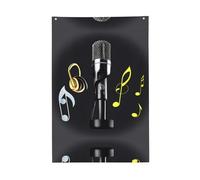 Microfono Con Note Musicali Colori Vividi Bandiera 2x3 Ft Per All'aperto Bandiere Banner Con Occhielli Poliestere Premium