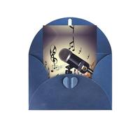 Microfono con note musicali stampa biglietti con buste, fibbia verticale d'amore vuota carta perlata imballaggio auguri di vacanza