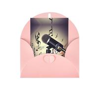 Microfono con note musicali stampa biglietti con buste, fibbia verticale d'amore vuota carta perlata imballaggio auguri di vacanza