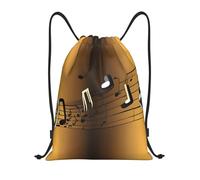 Microfono con note musicali Titolo: borsone leggero con coulisse, impermeabile, pieghevole, con tracolla regolabile, ideale per sport, yoga, viaggi e scuola, Nero , S