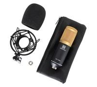 Pronomic CM-100BG Microfono a Condensatore - Mic a Diaframma Largo da 34 mm con Supporto Shock e Antivento - Registrazione, Podcasting, Voice Over, Streaming, Home Studio - Colore nero/oro