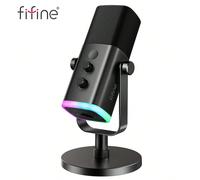 Microfono da gioco FIFINE AM8 USB/XLR per podcast, microfono dinamico con illuminazione RGB regolabile, muto touch, jack per cuffie, supporto da scrivania, adatto per canto, giochi, streaming e podcas