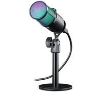 Microfono da gioco PC RGB con supporto, Defender®, per streaming Podcast Studio, microfono USB per PC, con jack per cuffie da 3,5 mm, microfono da tavolo compatibile con Windows MacOS Laptop Desktop..