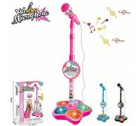 Microfono da karaoke e gioco con supporto, microfono giocattolo con adattatore per connettere MP3, MP4 (99 cm) Microfono-rosa,Microfono - nero,Microfono-bluPolicloruri di vinile