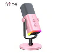 Microfono da podcast FIFINE AM8 rosa, USB/XLR, microfono dinamico cardioide con illuminazione RGB regolabile, muto touch, jack per cuffie, supporto da tavolo per canto, gaming, streaming, podcast Type