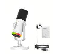 Microfono Dinamico a Condensatore USB con Controllo del Suono di Precisione per Streaming, Giochi, Podcast, Karaoke - Ideale per la Registrazione in Studio Domestico (WHITE)