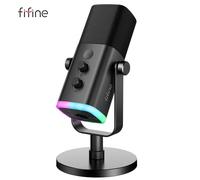 Microfono dinamico FIFINE USB/XLR con pulsante Touch Mute, jack per cuffie, controlli i/o, per mixer PC PS5/4, amplificatore per microfono da gioco AM8