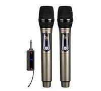 Microfono Dinamico Wireless, Sistema Microfonico Cordless Ricaricabile Set con Mini Ricevitore Portatile E 2 Microfono Palmare Display A LED, Altoparlanti Universali per Serate Karaoke (Grigio)
