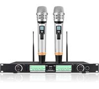 Microfono doppio wireless per karaoke, discorso, riunioni, feste, palcoscenico UHF ricaricabile sistema di microfoni wireless con doppia antenna e display LCD microfono portatile