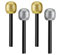 Microfono Finto, Microfono Giocattolo Falso, Microfonos Scintillante Simulato, Giocattolo Microfonos Glitterato per Feste di Compleanno, Sfilata di a Tema Roccioso, Festa in Costume (Oro + Argento)