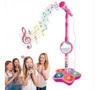 Microfono giocattolo a forma di stella con supporto regolabile, musica integrata, luci colorate, effetti eco, macchina for karaoke for cantare, riproduzione musicale(Pink)