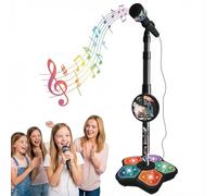 Microfono giocattolo a forma di stella con supporto regolabile, musica integrata, luci colorate, effetti eco, macchina for karaoke for cantare, riproduzione musicale(Black)