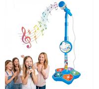 Microfono giocattolo a forma di stella con supporto regolabile, musica integrata, luci colorate, effetti eco, macchina for karaoke for cantare, riproduzione musicale(Blue)