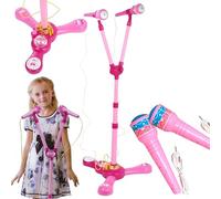 Microfono Giocattolo con Asta e Luci Microfono Bambino Bambina Doppio Microfono Karaoke con 2 Microfoni,Asta Regolabile,Altoparlante,Basi Musicali e Effetti Luminosi,Microfono ad Asta Gran Concerto