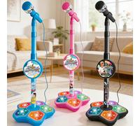 Microfono Karaoke da Bambini con Supporto Verticale, Giocattolo Musicale Regalo Adatto per Bambine e Bambini dai 6 Anni in Su. Supporto Regolabile per Adattarsi a Diverse Altezze. Base a Forma di Stel